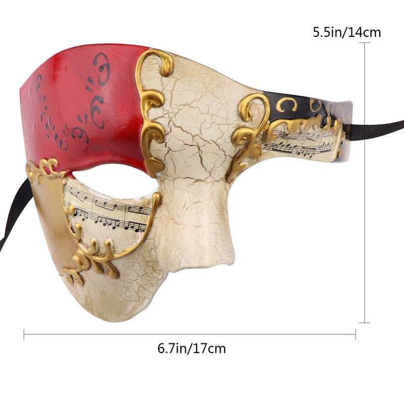 Thmyo Half Face Men's Phantom Of The Opera Vintage Design Venetian Carnival Masquerade Mask (Beige & red) - Image 5